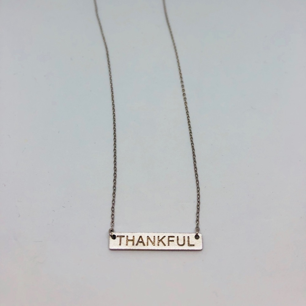 ‘Thankful’ brushed sterling silver plate necklace
